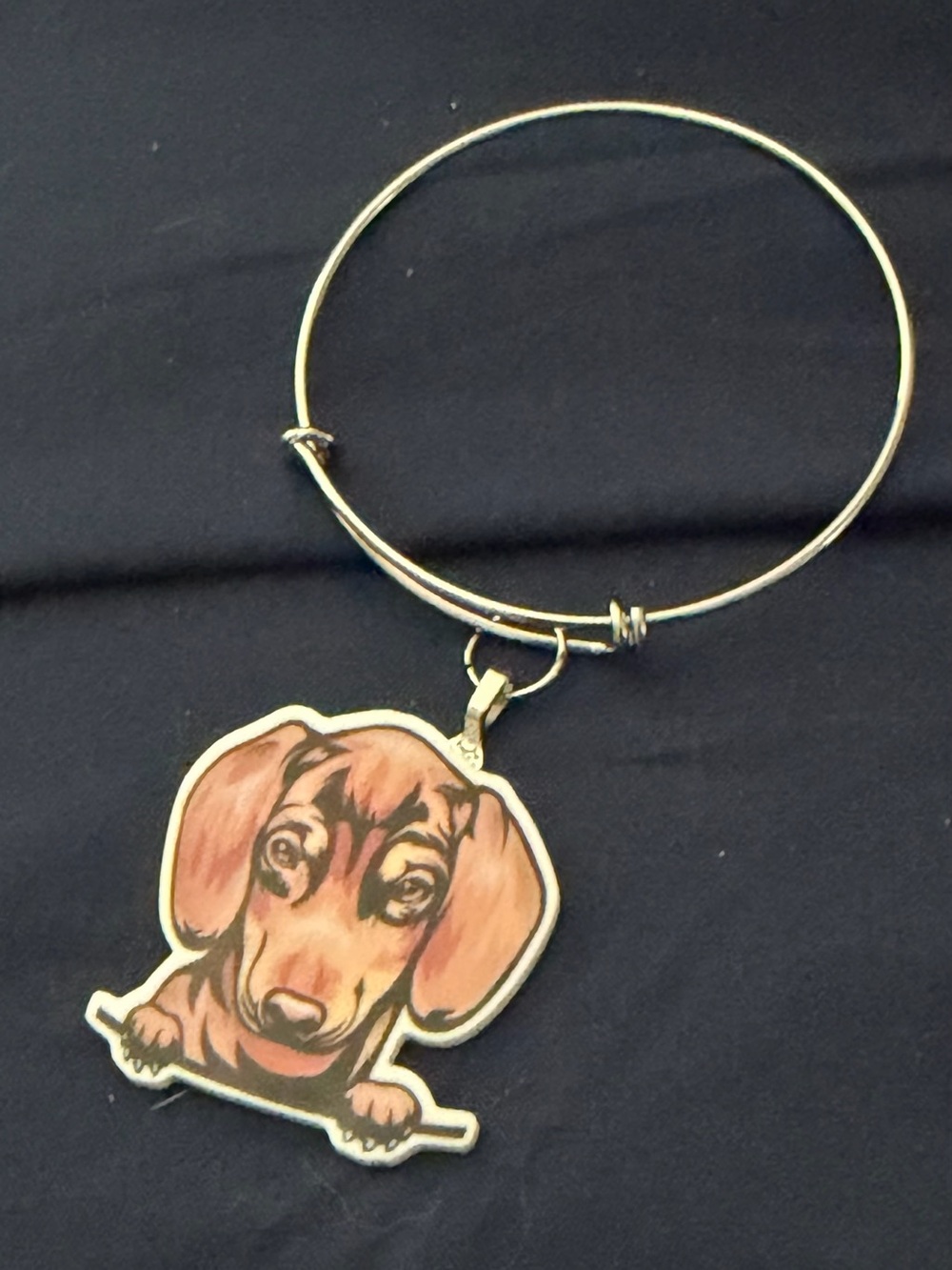Gold-Tone Dachshund Dog Charm Bangle Bracelet - Brown Dachshund